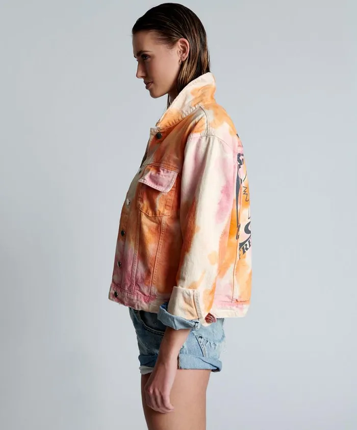 Women One Teaspoon Denim Jackets TIE DYE MIND FREQUENCIES DENIM TRUCKER JACKET Women One Teaspoon Denim Jackets TIE DYE MIND FREQUENCIES DENIM TRUCKER JACKET