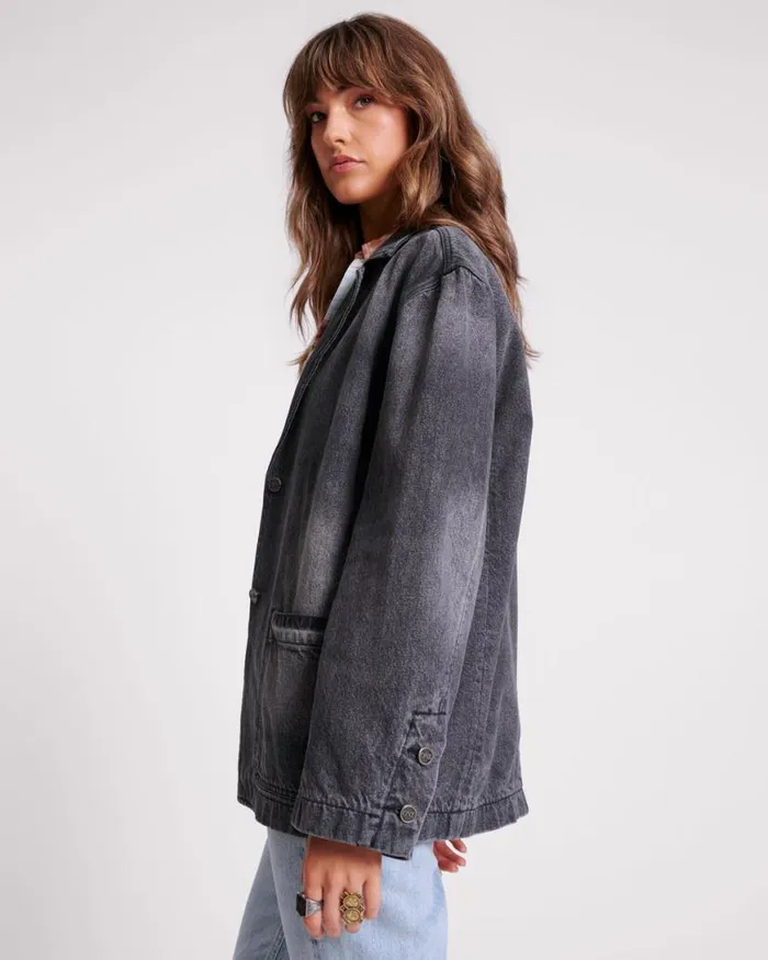 Women One Teaspoon Denim Jackets WORN BLACK DENIM BOYFRIEND BLAZER Women One Teaspoon Denim Jackets WORN BLACK DENIM BOYFRIEND BLAZER