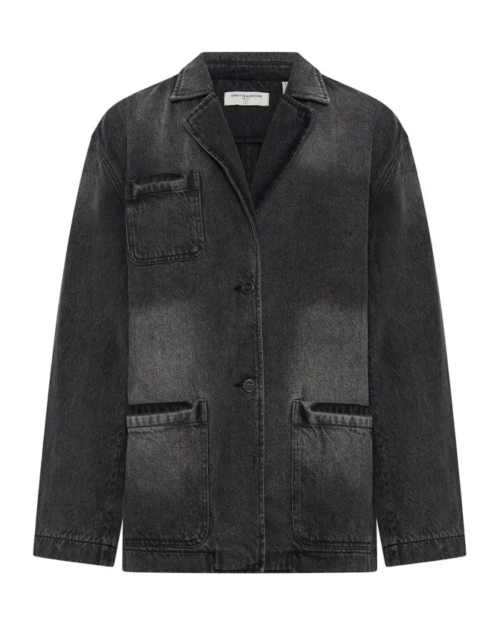 Women One Teaspoon Denim Jackets WORN BLACK DENIM BOYFRIEND BLAZER Women One Teaspoon Denim Jackets WORN BLACK DENIM BOYFRIEND BLAZER