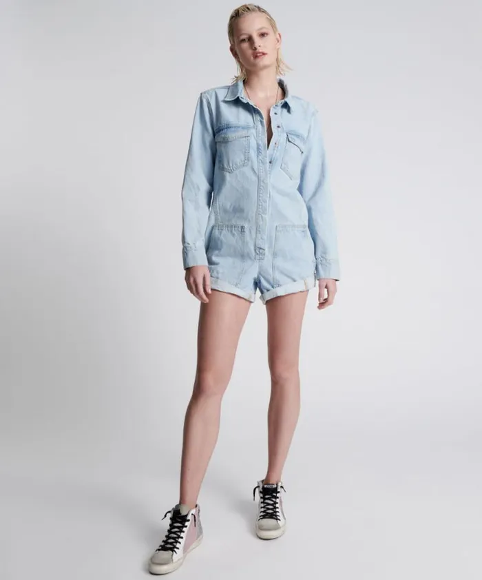 Women One Teaspoon Denim Jumpsuits BEST BLUE SMILEY CARGO PROPHECY JUMPSUIT