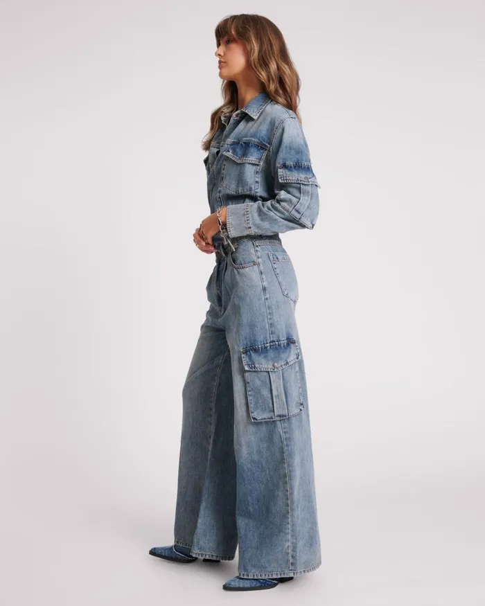 Women One Teaspoon Denim Jumpsuits BLUE BLOSSOM CARGO TRUCKER OVERALL Women One Teaspoon Denim Jumpsuits BLUE BLOSSOM CARGO TRUCKER OVERALL