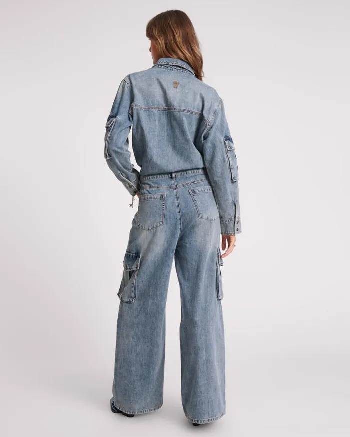 Women One Teaspoon Denim Jumpsuits BLUE BLOSSOM CARGO TRUCKER OVERALL Women One Teaspoon Denim Jumpsuits BLUE BLOSSOM CARGO TRUCKER OVERALL