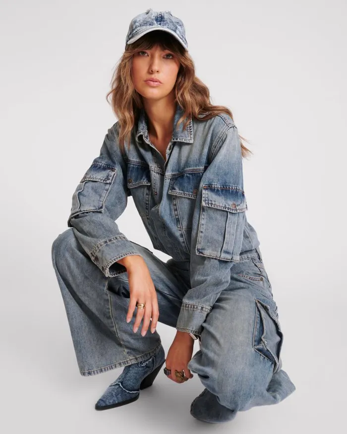 Women One Teaspoon Denim Jumpsuits BLUE BLOSSOM CARGO TRUCKER OVERALL Women One Teaspoon Denim Jumpsuits BLUE BLOSSOM CARGO TRUCKER OVERALL