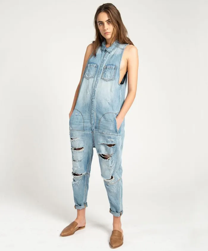 Women One Teaspoon Denim Jumpsuits BLUE JANE BRAXTON UTILITY SUIT