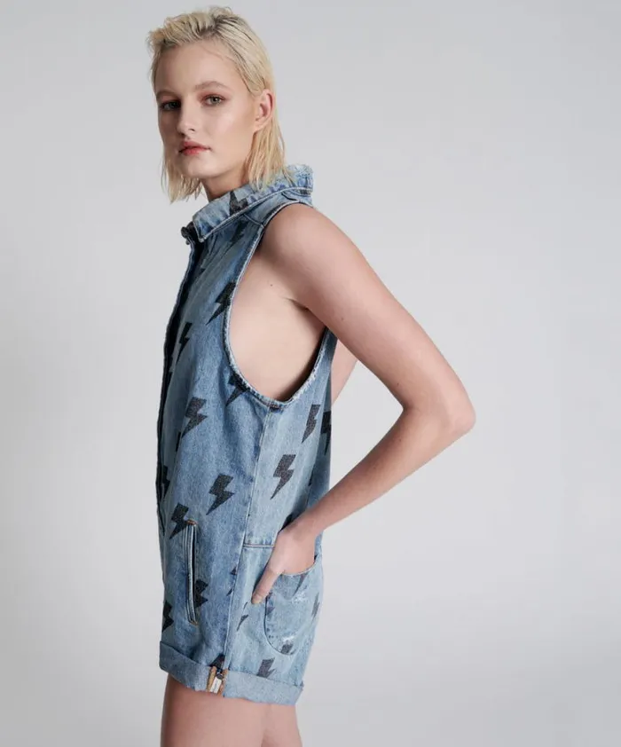 Women One Teaspoon Denim Jumpsuits BLUE LIGHTNING MINI BRAXTON JUMPSUIT Women One Teaspoon Denim Jumpsuits BLUE LIGHTNING MINI BRAXTON JUMPSUIT