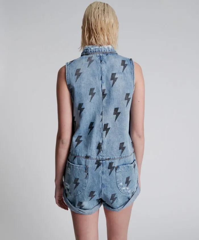 Women One Teaspoon Denim Jumpsuits BLUE LIGHTNING MINI BRAXTON JUMPSUIT Women One Teaspoon Denim Jumpsuits BLUE LIGHTNING MINI BRAXTON JUMPSUIT