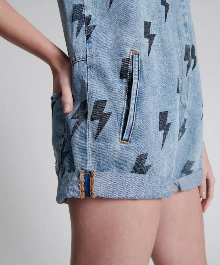 Women One Teaspoon Denim Jumpsuits BLUE LIGHTNING MINI BRAXTON JUMPSUIT Women One Teaspoon Denim Jumpsuits BLUE LIGHTNING MINI BRAXTON JUMPSUIT