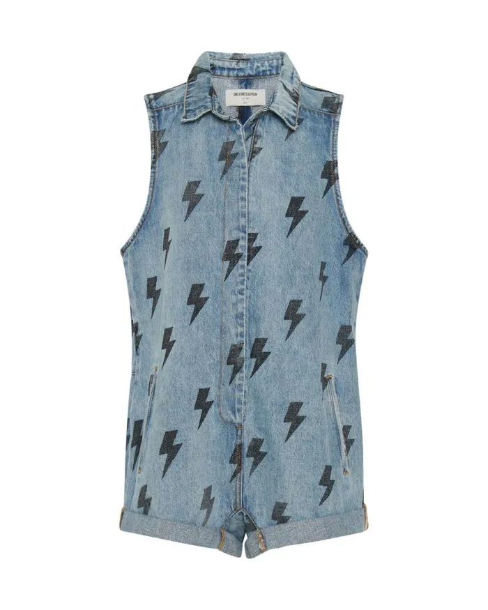 Women One Teaspoon Denim Jumpsuits BLUE LIGHTNING MINI BRAXTON JUMPSUIT Women One Teaspoon Denim Jumpsuits BLUE LIGHTNING MINI BRAXTON JUMPSUIT