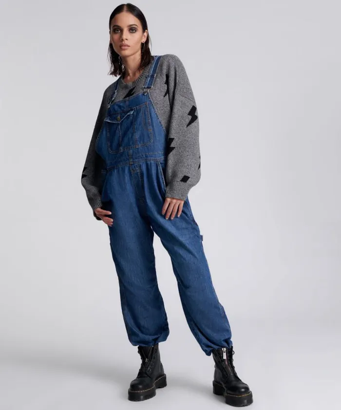 Women One Teaspoon Denim Jumpsuits BLUE NIGHT STANTON ST OVERSIZED OVERALLS
