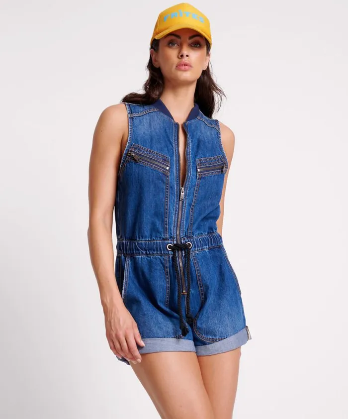 Women One Teaspoon Denim Jumpsuits BLUEMOON LILLY SPORTY DENIM JUMPSUIT