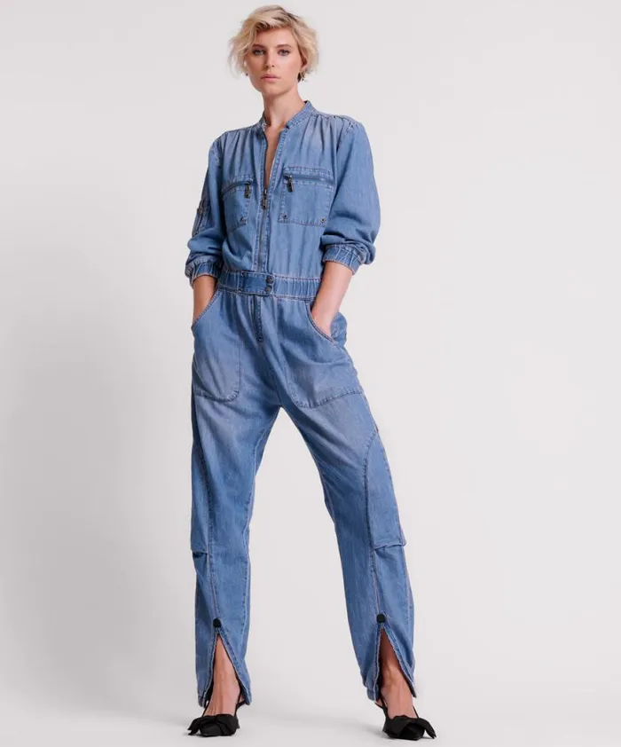 Women One Teaspoon Denim Jumpsuits CHAMBRAY ROMANCE ZIPPED UP JUMPSUIT