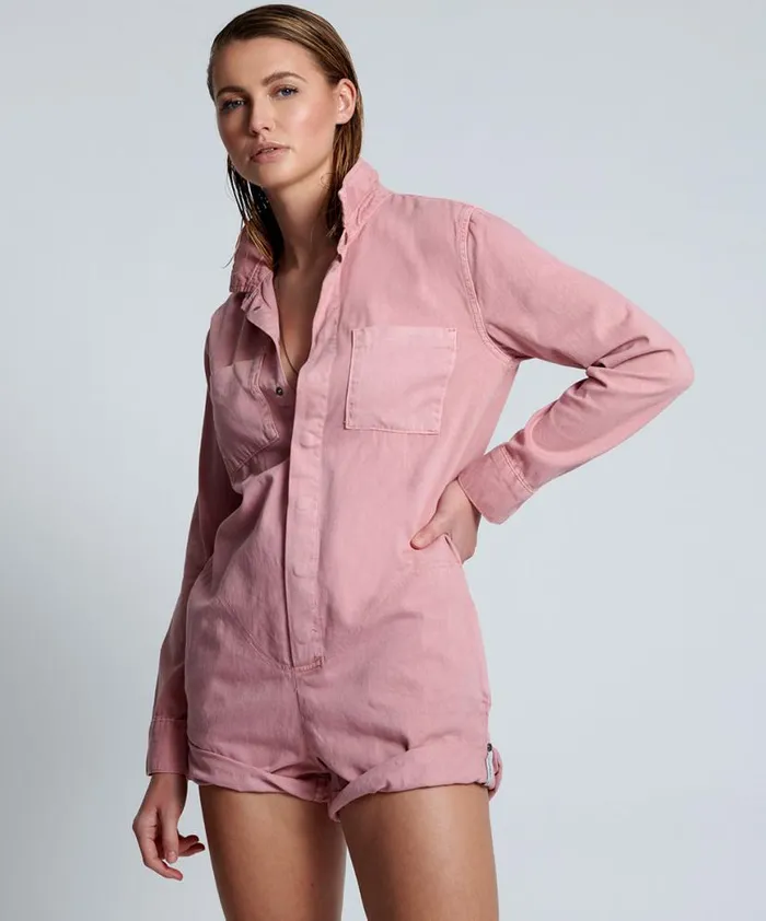 Women One Teaspoon Denim Jumpsuits DIRTY PINK PROPHECY JUMPSUIT