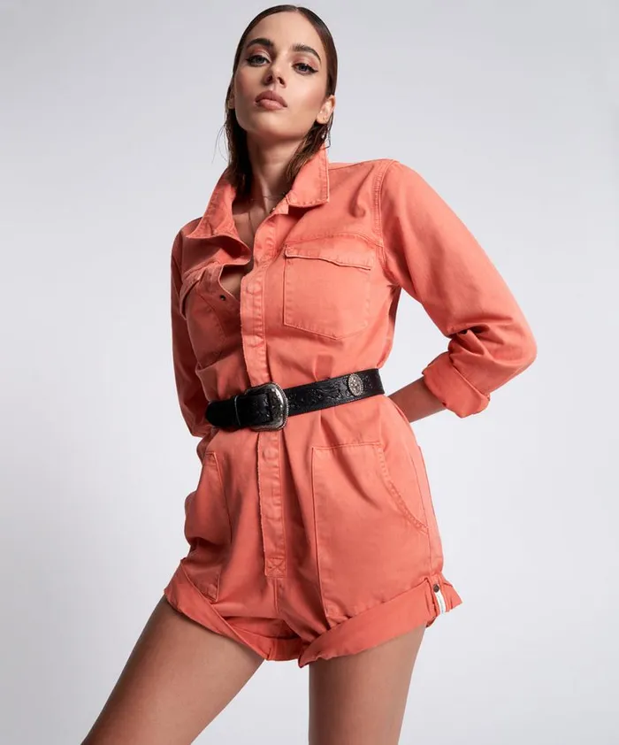 Women One Teaspoon Denim Jumpsuits ENVIOUS ORANGE CARGO PROPHECY JUMPSUIT