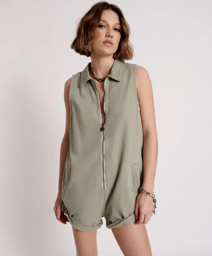 Women One Teaspoon Denim Jumpsuits FADED KHAKI MINI BRAXTON JUMPSUIT
