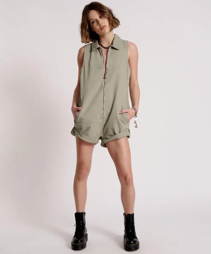 Women One Teaspoon Denim Jumpsuits FADED KHAKI MINI BRAXTON JUMPSUIT Women One Teaspoon Denim Jumpsuits FADED KHAKI MINI BRAXTON JUMPSUIT