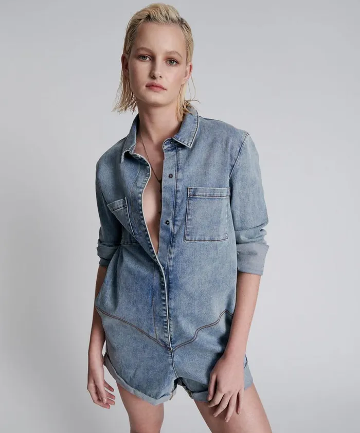 Women One Teaspoon Denim Jumpsuits HENDRIXE PROPHECY JUMPSUIT BLUE