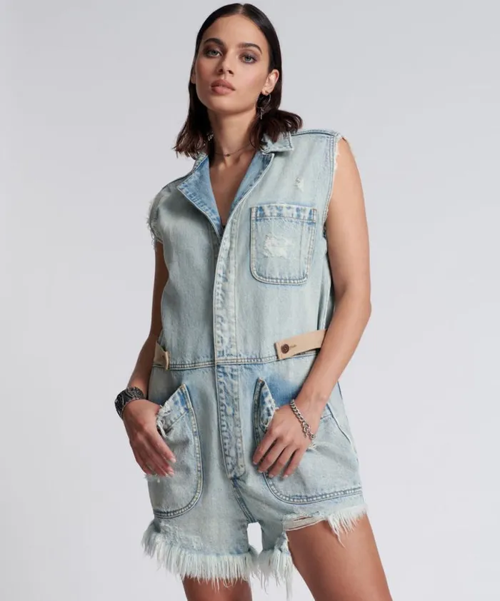Women One Teaspoon Denim Jumpsuits KANSAS BLUE PALISADES OVERALL