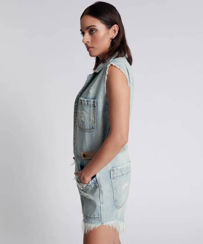 Women One Teaspoon Denim Jumpsuits KANSAS BLUE PALISADES OVERALL Women One Teaspoon Denim Jumpsuits KANSAS BLUE PALISADES OVERALL