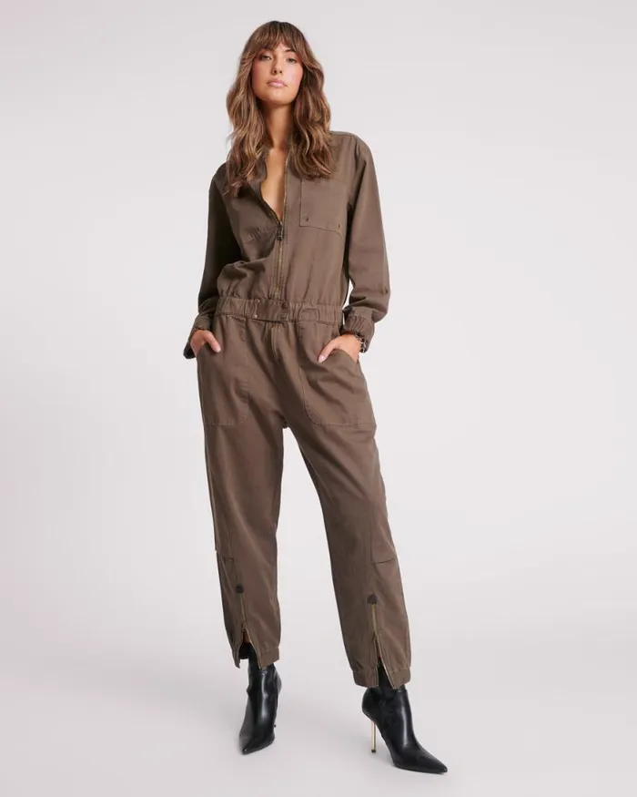 Women One Teaspoon Denim Jumpsuits KHAKI DARK ROMANCE JUMPSUIT