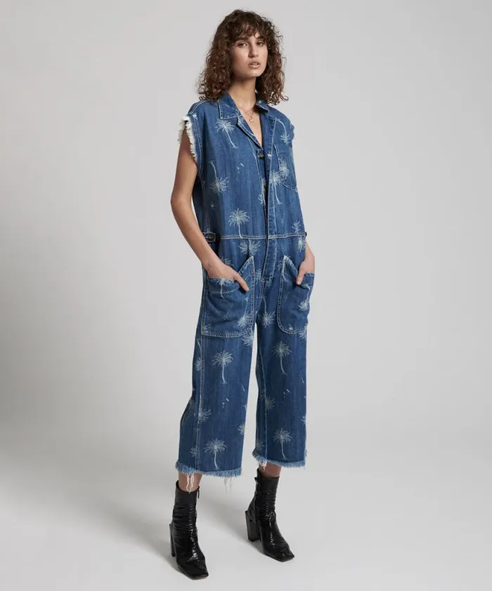 Women One Teaspoon Denim Jumpsuits MALIBU CAMP OVERALLS