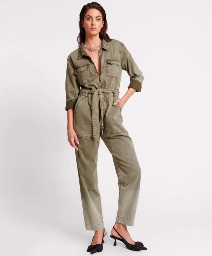 Women One Teaspoon Denim Jumpsuits OLD KHAKI CLAUDIA OVERALLS