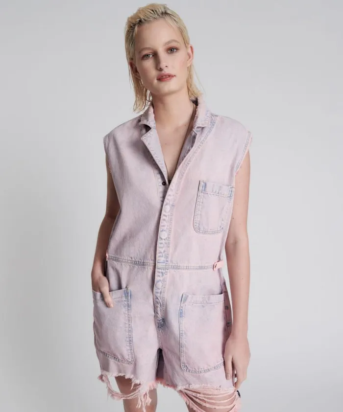 Women One Teaspoon Denim Jumpsuits PINK HAZE PALISADES OVERALL