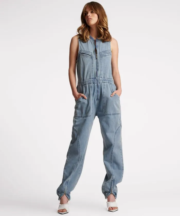 Women One Teaspoon Denim Jumpsuits SALTY DOG LONG LILLY DENIM JUMPSUIT