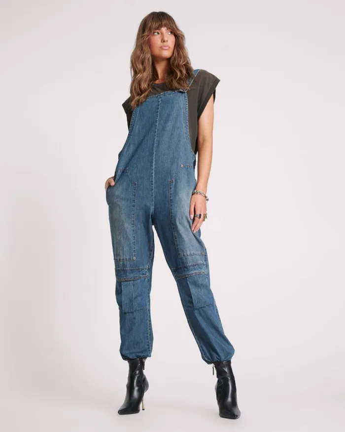Women One Teaspoon Denim Jumpsuits USED BLUE HEROES JUMPSUIT