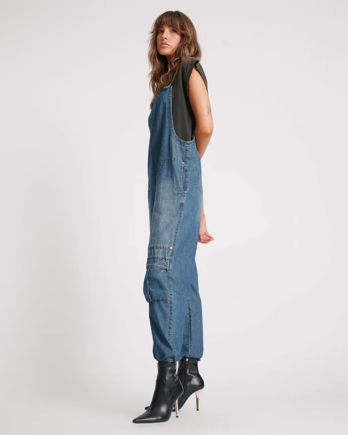 Women One Teaspoon Denim Jumpsuits USED BLUE HEROES JUMPSUIT Women One Teaspoon Denim Jumpsuits USED BLUE HEROES JUMPSUIT