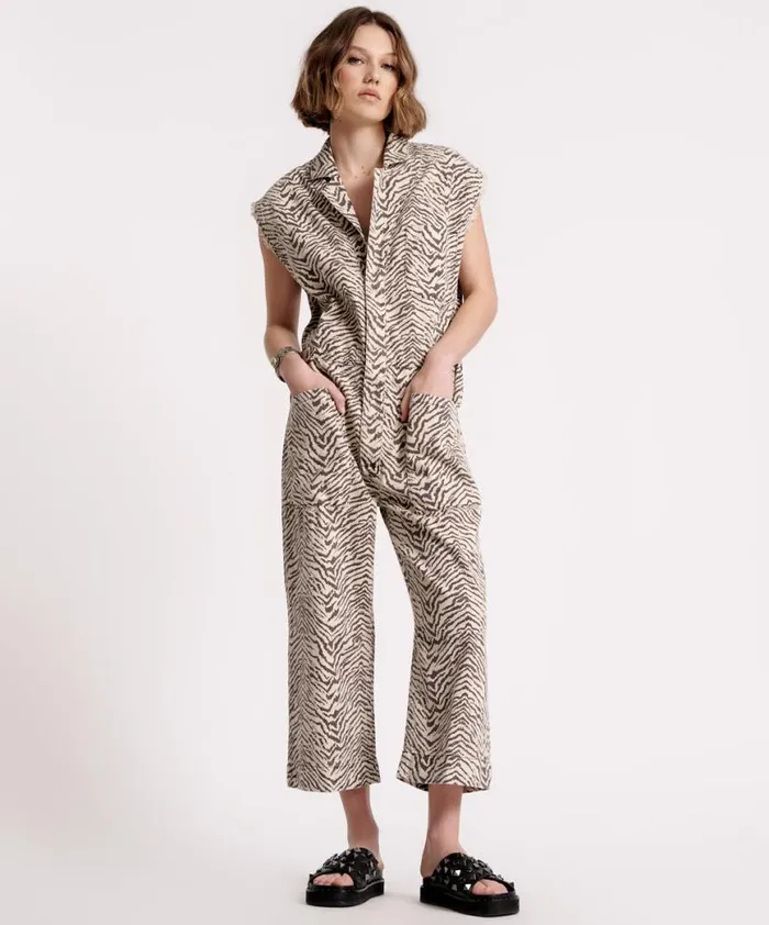 Women One Teaspoon Denim Jumpsuits ZEBRA SAFARI CAMP OVERALL