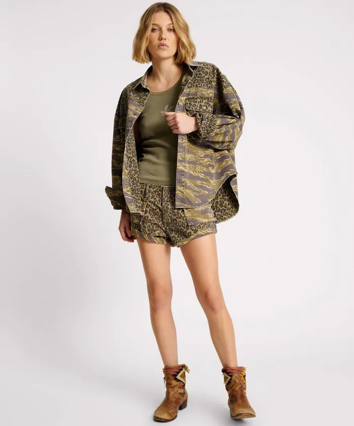Women One Teaspoon Denim Shirts ANIMAL CAMO DARIA SHACKET