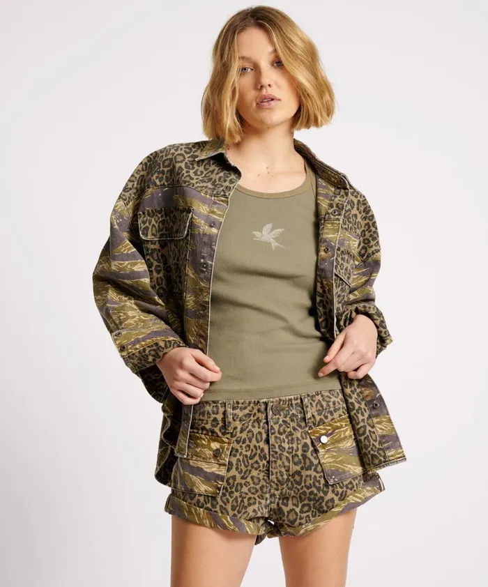 Women One Teaspoon Denim Shirts ANIMAL CAMO DARIA SHACKET Women One Teaspoon Denim Shirts ANIMAL CAMO DARIA SHACKET