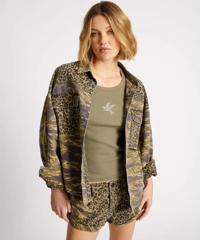 Women One Teaspoon Denim Shirts ANIMAL CAMO DARIA SHACKET Women One Teaspoon Denim Shirts ANIMAL CAMO DARIA SHACKET