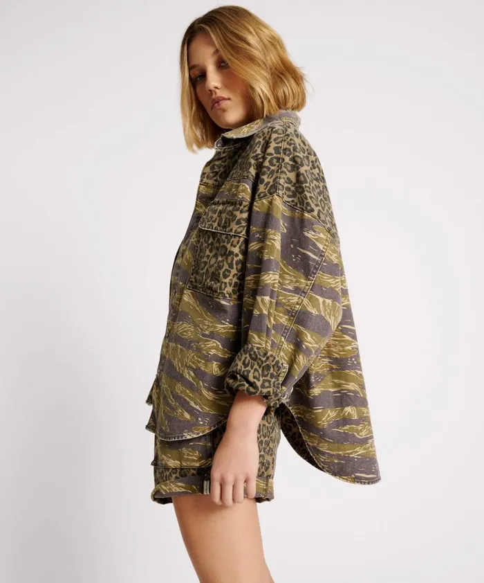 Women One Teaspoon Denim Shirts ANIMAL CAMO DARIA SHACKET Women One Teaspoon Denim Shirts ANIMAL CAMO DARIA SHACKET