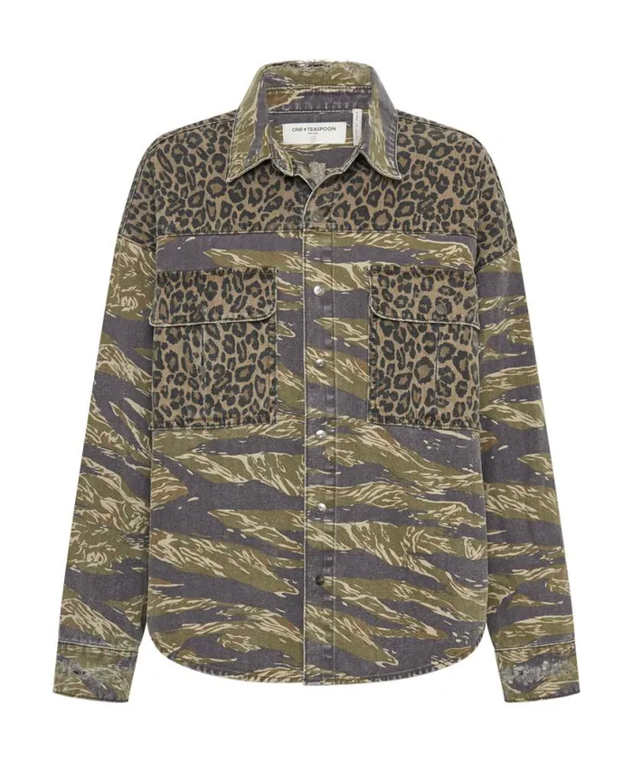 Women One Teaspoon Denim Shirts ANIMAL CAMO DARIA SHACKET Women One Teaspoon Denim Shirts ANIMAL CAMO DARIA SHACKET