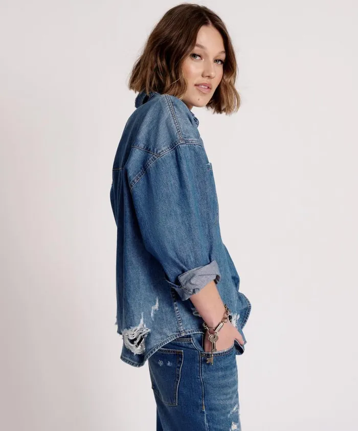 Women One Teaspoon Denim Shirts BAY BLUE OVERSIZED REVOLVER SHIRT Women One Teaspoon Denim Shirts BAY BLUE OVERSIZED REVOLVER SHIRT