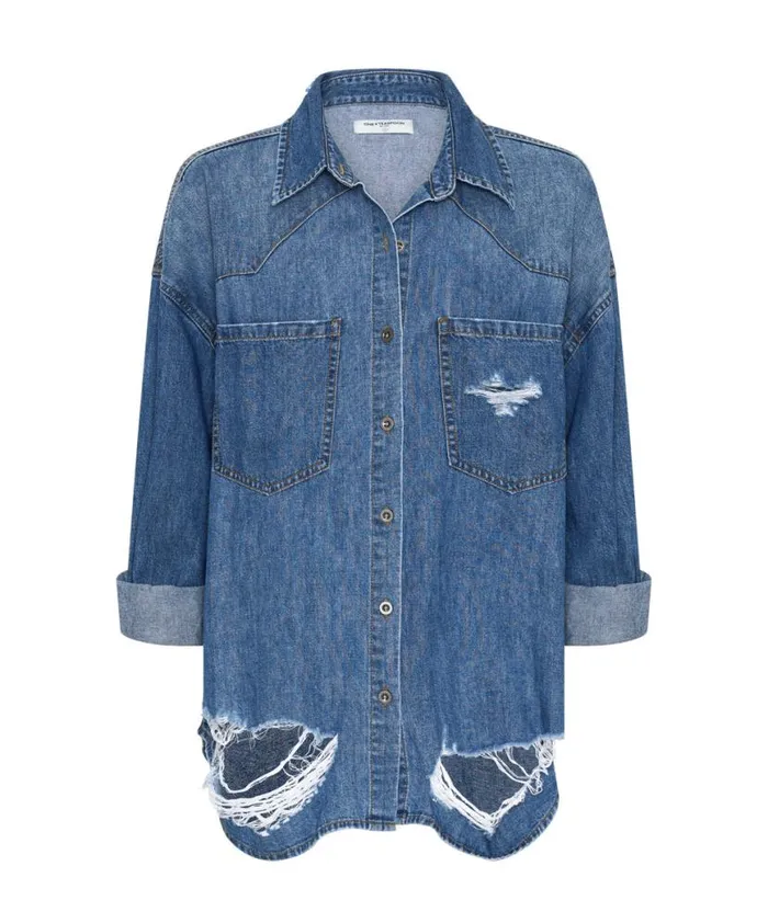 Women One Teaspoon Denim Shirts BAY BLUE OVERSIZED REVOLVER SHIRT Women One Teaspoon Denim Shirts BAY BLUE OVERSIZED REVOLVER SHIRT