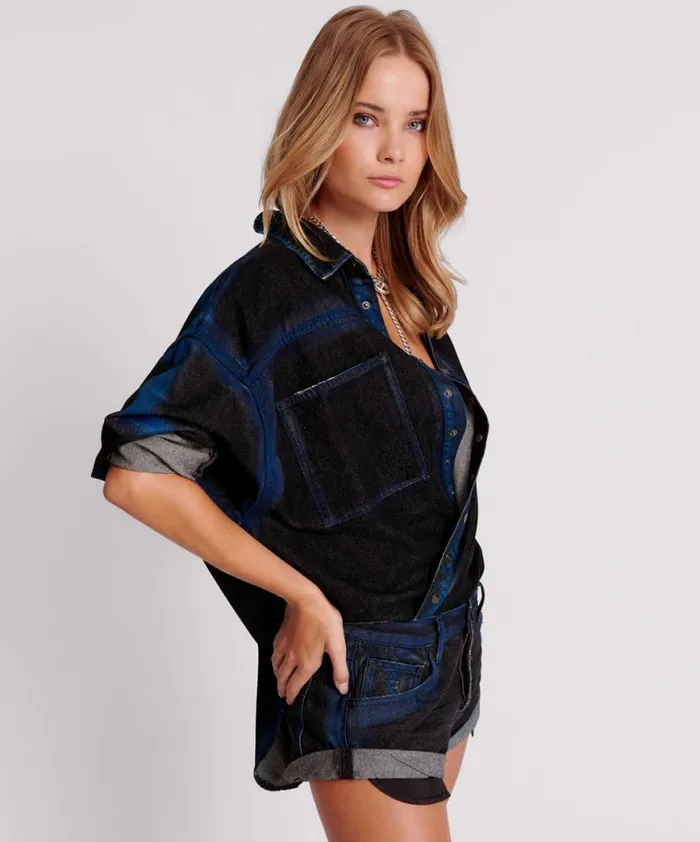 Women One Teaspoon Denim Shirts BLUE PUNK DARIA DENIM SHIRT Women One Teaspoon Denim Shirts BLUE PUNK DARIA DENIM SHIRT