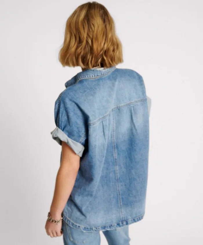 Women One Teaspoon Denim Shirts BLUE RAPTURE CUT OFF DENIM SHIRT Women One Teaspoon Denim Shirts BLUE RAPTURE CUT OFF DENIM SHIRT