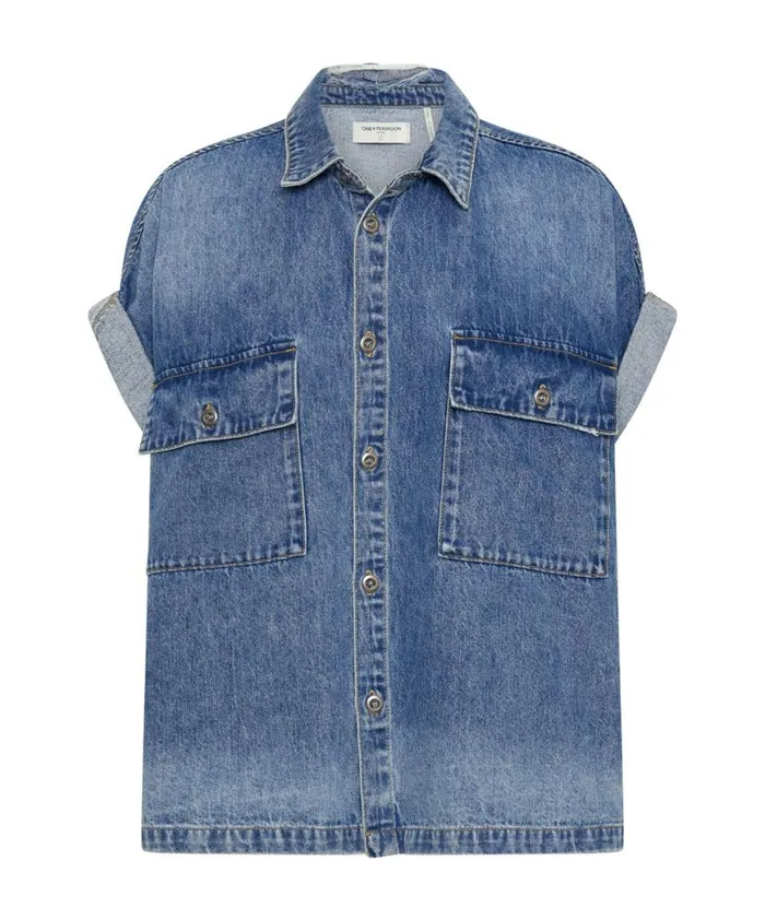 Women One Teaspoon Denim Shirts BLUE RAPTURE CUT OFF DENIM SHIRT Women One Teaspoon Denim Shirts BLUE RAPTURE CUT OFF DENIM SHIRT
