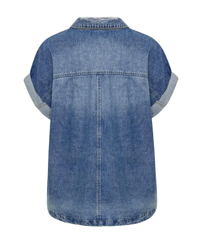 Women One Teaspoon Denim Shirts BLUE RAPTURE CUT OFF DENIM SHIRT Women One Teaspoon Denim Shirts BLUE RAPTURE CUT OFF DENIM SHIRT