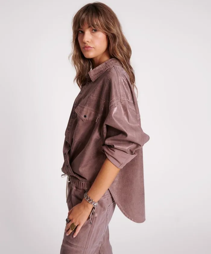 Women One Teaspoon Denim Shirts BRONZED CHOCOLATE WESTERN DARIA SHACKET Women One Teaspoon Denim Shirts BRONZED CHOCOLATE WESTERN DARIA SHACKET