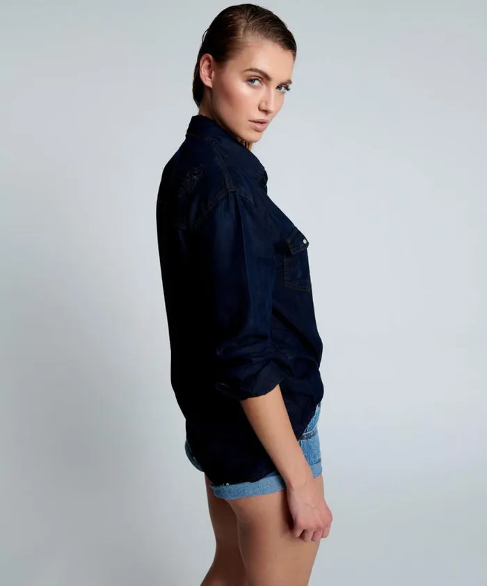 Women One Teaspoon Denim Shirts CAPRI LIBERTY TENCEL SHIRT Women One Teaspoon Denim Shirts CAPRI LIBERTY TENCEL SHIRT