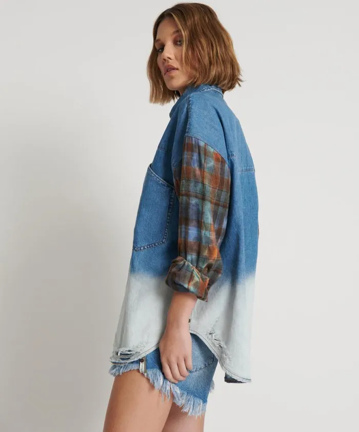 Women One Teaspoon Denim Shirts CIAO BLUE REVOLVER DENIM FLANNEL SHIRT Women One Teaspoon Denim Shirts CIAO BLUE REVOLVER DENIM FLANNEL SHIRT