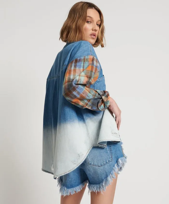 Women One Teaspoon Denim Shirts CIAO BLUE REVOLVER DENIM FLANNEL SHIRT Women One Teaspoon Denim Shirts CIAO BLUE REVOLVER DENIM FLANNEL SHIRT