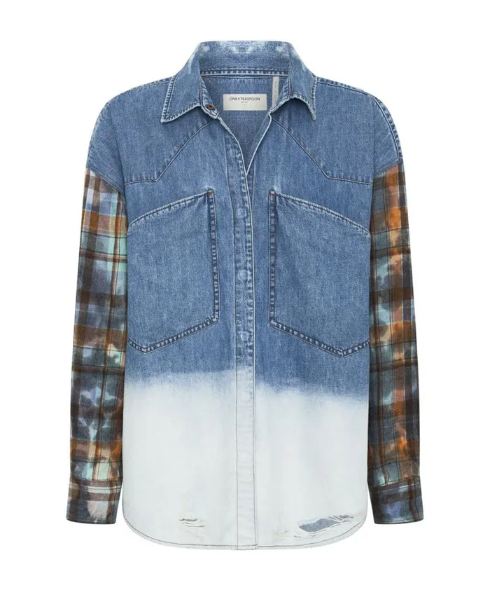 Women One Teaspoon Denim Shirts CIAO BLUE REVOLVER DENIM FLANNEL SHIRT Women One Teaspoon Denim Shirts CIAO BLUE REVOLVER DENIM FLANNEL SHIRT