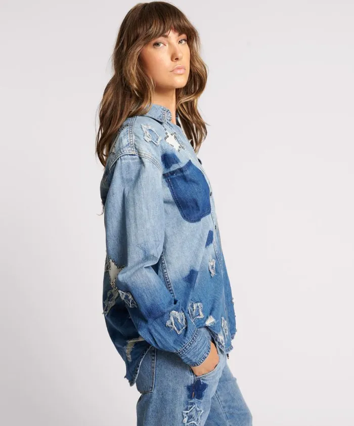Women One Teaspoon Denim Shirts JOHNNY BLUE STAR CLASSIC EVERYDAY SHIRT Women One Teaspoon Denim Shirts JOHNNY BLUE STAR CLASSIC EVERYDAY SHIRT
