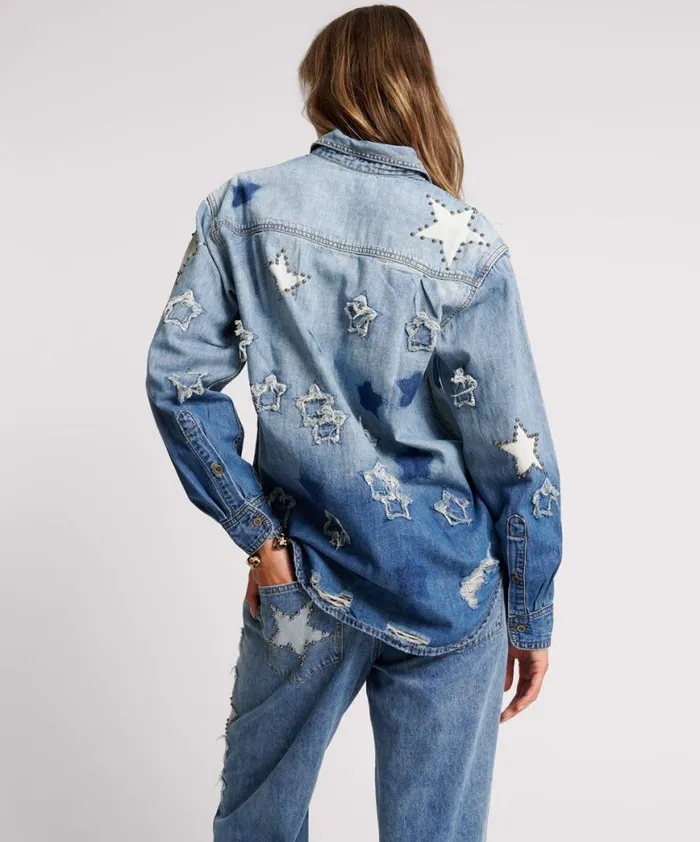 Women One Teaspoon Denim Shirts JOHNNY BLUE STAR CLASSIC EVERYDAY SHIRT Women One Teaspoon Denim Shirts JOHNNY BLUE STAR CLASSIC EVERYDAY SHIRT