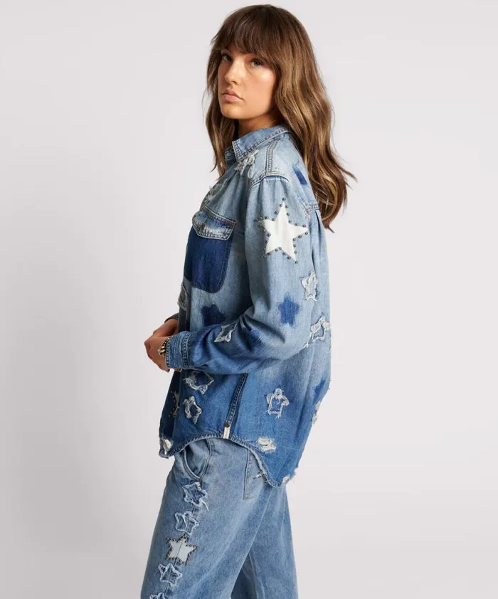 Women One Teaspoon Denim Shirts JOHNNY BLUE STAR CLASSIC EVERYDAY SHIRT Women One Teaspoon Denim Shirts JOHNNY BLUE STAR CLASSIC EVERYDAY SHIRT