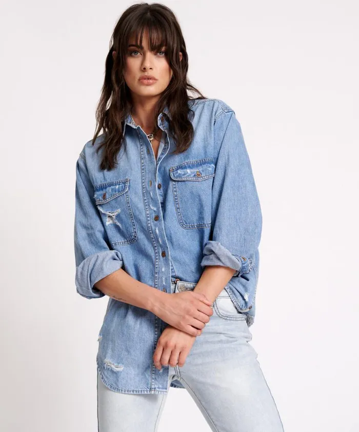 Women One Teaspoon Denim Shirts PACIFICA CLASSIC EVERYDAY DENIM SHIRT